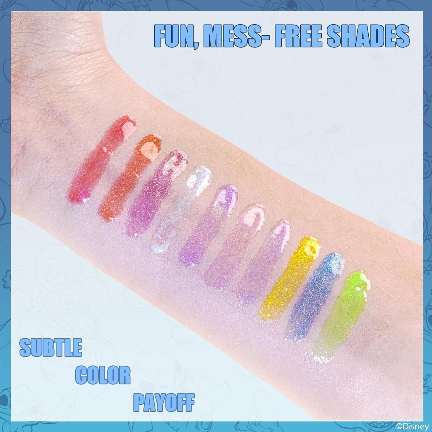 Disney Stitch 10 Piece Plant Based Lip Gloss, Girls Party Favors, First Makeup Set for Girl, Perfect for Parties, Sleepovers, and Birthday Gifts, Ages 3+, by Townley Girl