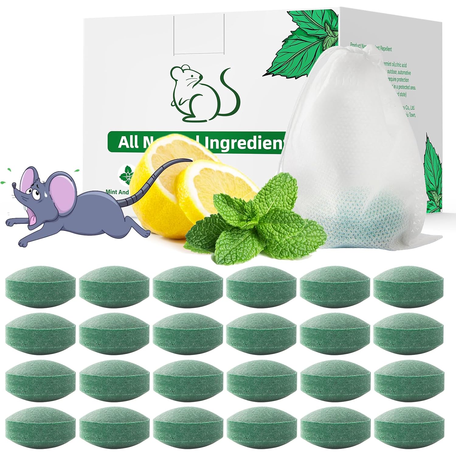 Pest Rodent Repellent, 24 Pack Peppermint Oil Repellent For Mouse Rats Spider Roach Ant Squirrel Pest Control Indoor & Outdoor, Natural Mice Deterrent Replace Trap Poisoning Family & Pet Safe Green