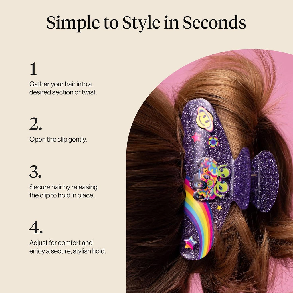 Lisa Frank X Kitsch Purple Glitter Hair Clip For Women – Secure Hold Claw Clip | Sparkly Hair Accessories With Strong Grip | Teens - Zoomer And Zorbit