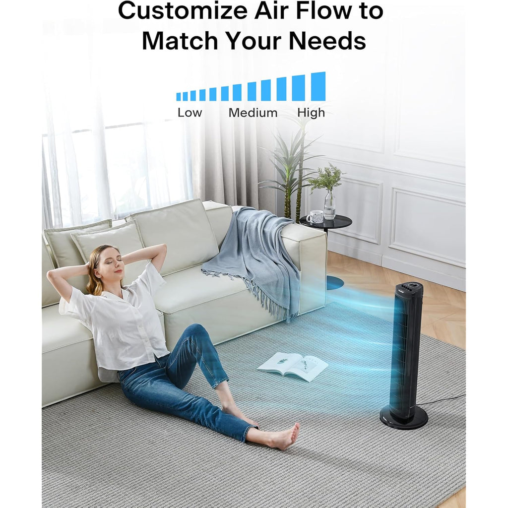 Pelonis 30 Inch Tower Fan For Bedroom, Quiet Oscillating Standing Fan With 3 Speeds, Portable Cooling Fan For Home Office Dorm Room, Auto-Off Timer, Black, Pft28A2Bbb