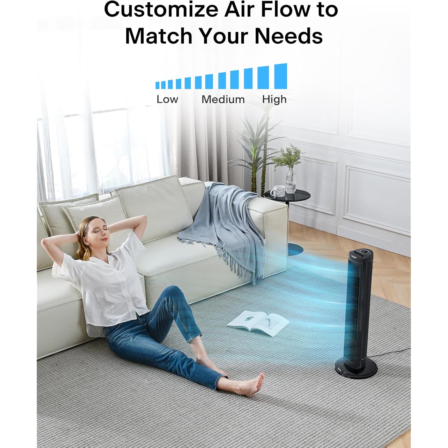 Pelonis 30 Inch Tower Fan For Bedroom, Quiet Oscillating Standing Fan With 3 Speeds, Portable Cooling Fan For Home Office Dorm Room, Auto-Off Timer, Black, Pft28A2Bbb