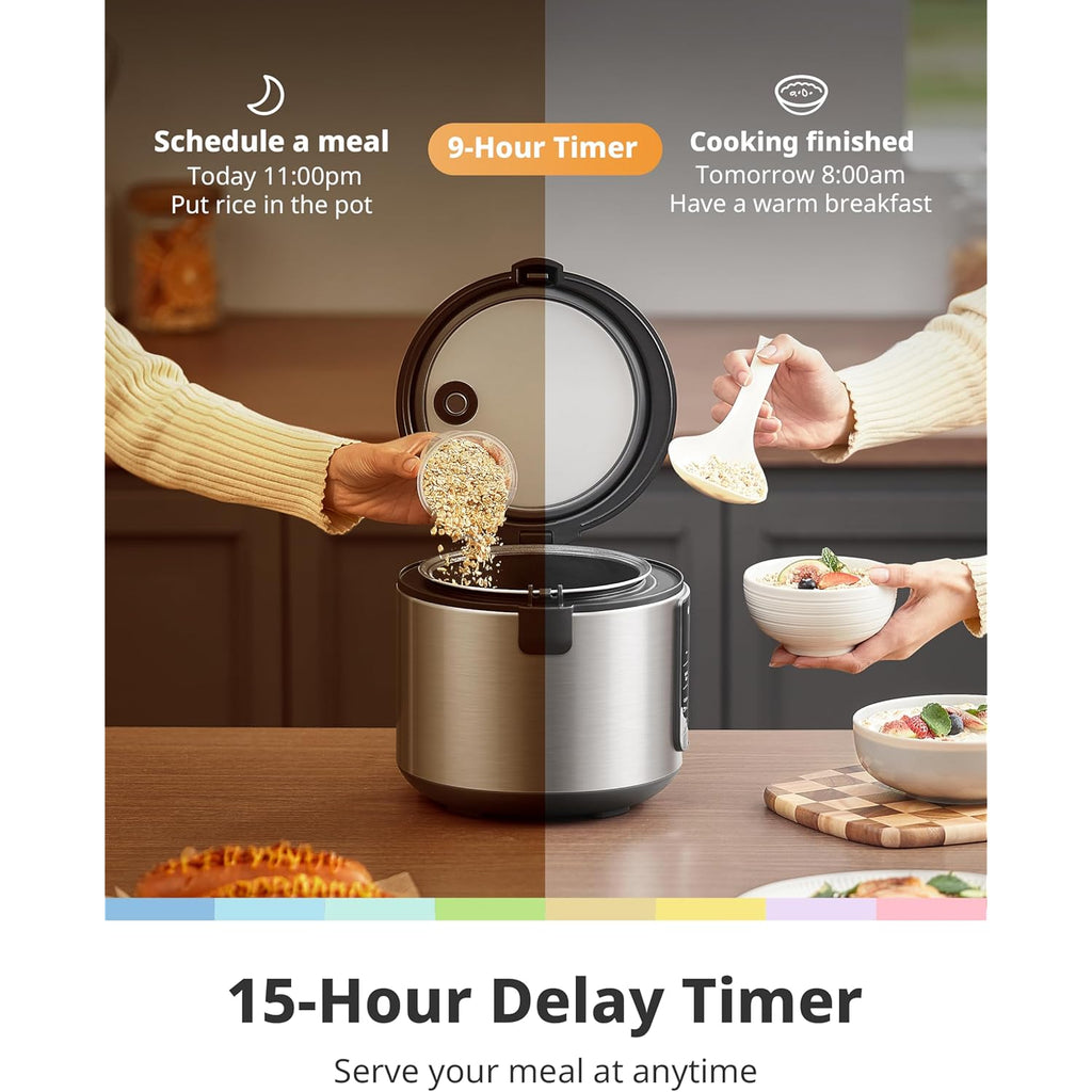 COMFEE' Rice Cooker Upgraded, 6-in-1 Stainless Steel Multi Cooker, Slow Cooker, Steamer, Saute, and Warmer, 2 QT, 8 Cups Cooked(4 Cups Uncooked), Brown Rice, Quinoa and Oatmeal, 6 One-Touch Programs