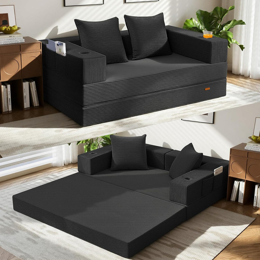 Comax Futon Sofa Bed, Convertible Sofa Bed, Folding Boneless Couches