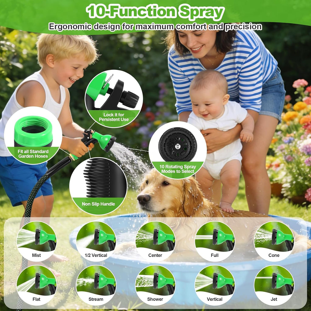 Garden Hose 50Ft, Non-Expanding Water Hose With 10 Function Nozzle, Lightweight, Kink Free, Sturdy, Leak-Proof, Portable, Flexible Hose 50Ft For Outdoor, Yard, Lawn, Car Wash And Camper Use