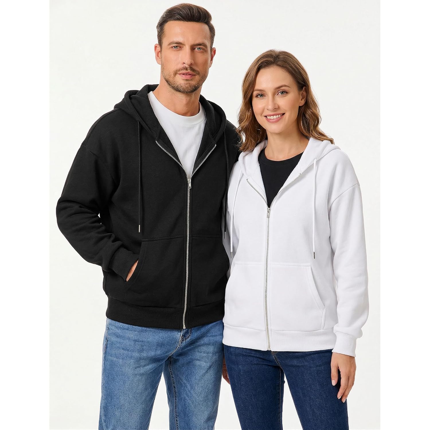 Jmierr Mens Full Zip Casual Cotton Hooded Fleece Drawstring Hoodies Pullover Sweatshirts Casual Long Sleeve Shirts