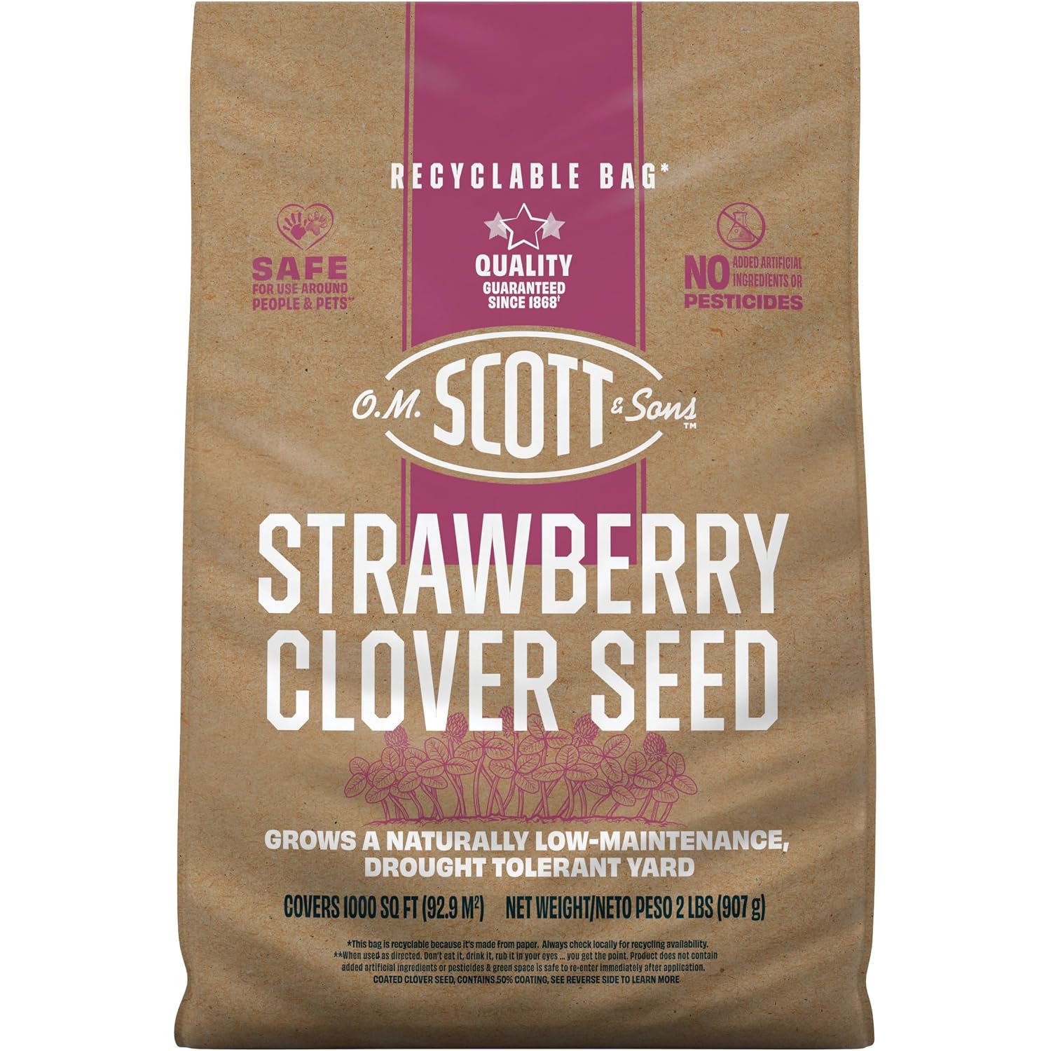 O.M. Scott & Sons Strawberry Clover Seed, 2 Lbs. | Lawn Seed Grows A Naturally Low Maintenance, Drought-Tolerant Lawn, 1,000 Sq. Ft.