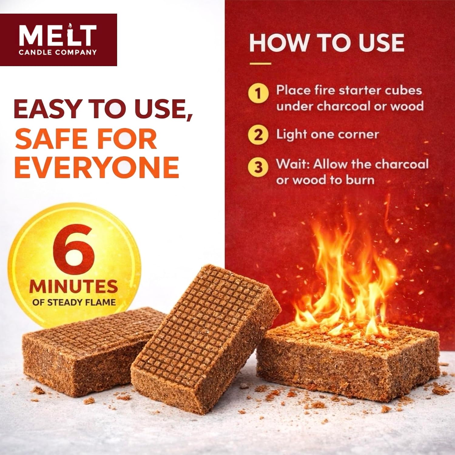 Fire Starter Squares, 160 Count, Campfire, Charcoal Grill & Wood Stove