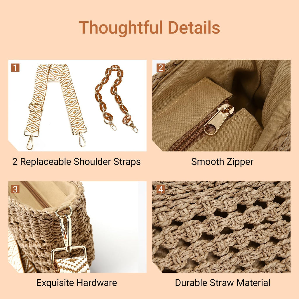 Herald Small Summer Crossbody Bags for Women, Beach Handmade Straw Woven Pocketbooks Handbag Shoulder Purse