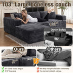 Shintenchi 103" Boneless Couches For Living Room With 2 Cup Holders,L Shaped Modular Sectional Sofa Set,No Assembly Needed Plush Corduroy Living Room Set,Dark Gray