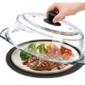 Glass Microwave Splatter Cover For Food With Microwave Place Mat - Sturdy Plate Guard Lid With Vent Holes And Easy-Grip Silicone Handle - Bpa Free, Dishwasher Safe (Black)