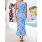 Zesica Womens 2026 Summer Floral Wedding Guest Midi Dress Sleeveless Mesh Slit Bodycon Formal Cocktail Party Dresses