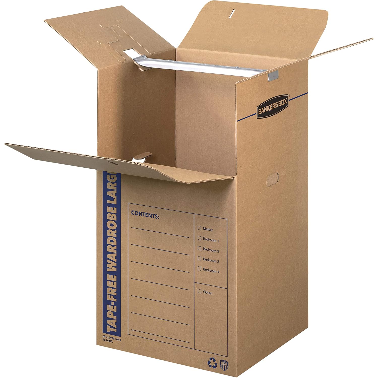 Bankers Box 3-Pack Tall Tape-Free Wardrobe Moving Boxes, 24" X 24" X 40" | Move Hanging Clothes From Closet To Truck With Wardrobe Boxes That Reduce Folding, Wrinkles, And Repacking.