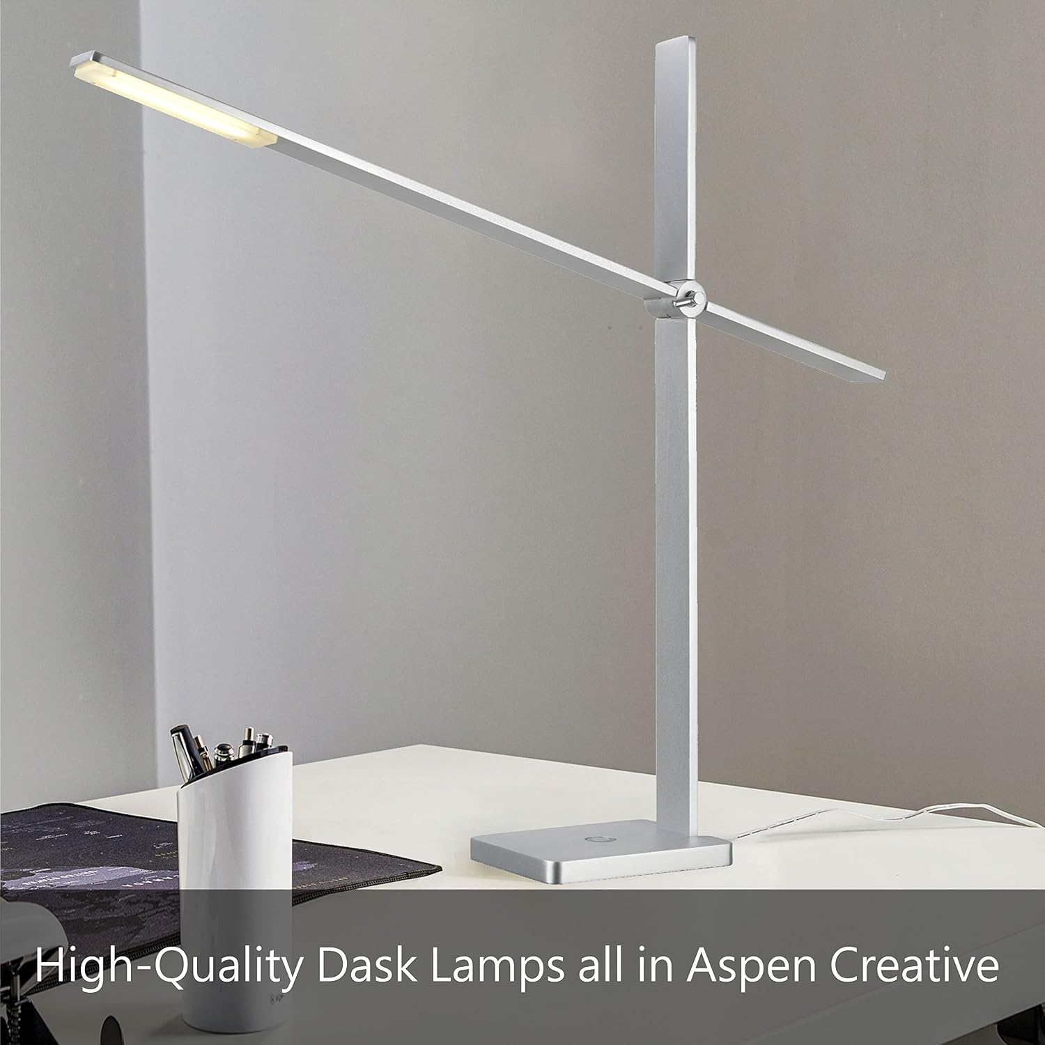 Aspen Creative 40093-1 26" High Traditional Ceramic Table Ivory With Pewter Finish Base And Hardback Empire Shaped Lamp Shade In Off White, 15" Wide