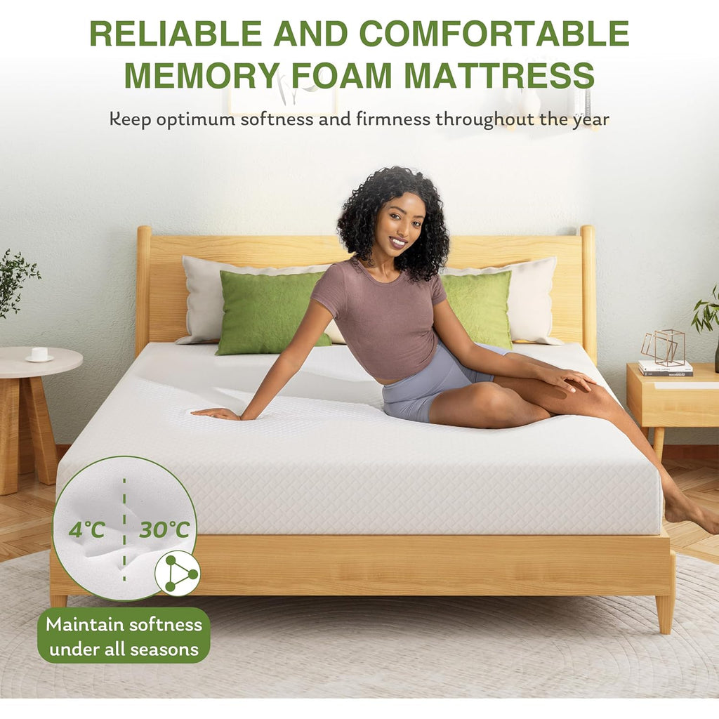 EGOHOME Full Size Memory Foam Mattress, 8 Inch Bed Mattress in A Box with Cooling Green Tea Gel, Pressure Relief with Medium Firm Support, CertiPUR-US Certified, 75''L x 54''W, ‎37.3 pounds White