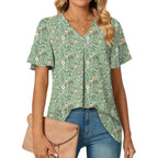 Anyally Women's Summer Dressy Chiffon Blouses V Neck Ruffle Short Sleeve Tunic Tops for Leggings Casual T-Shirts