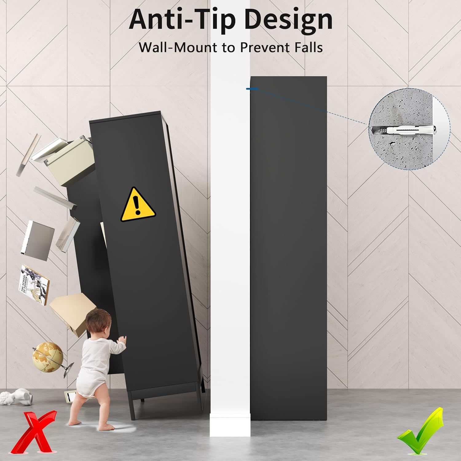 71" Metal Storage Cabinet With 4 Adjustable Shelves, Black Tall Pantry Cabinet With Doors, 180 Lbs Load Per Shelf, Heavy Duty Steel Organizer For Garage, Kitchen & Home
