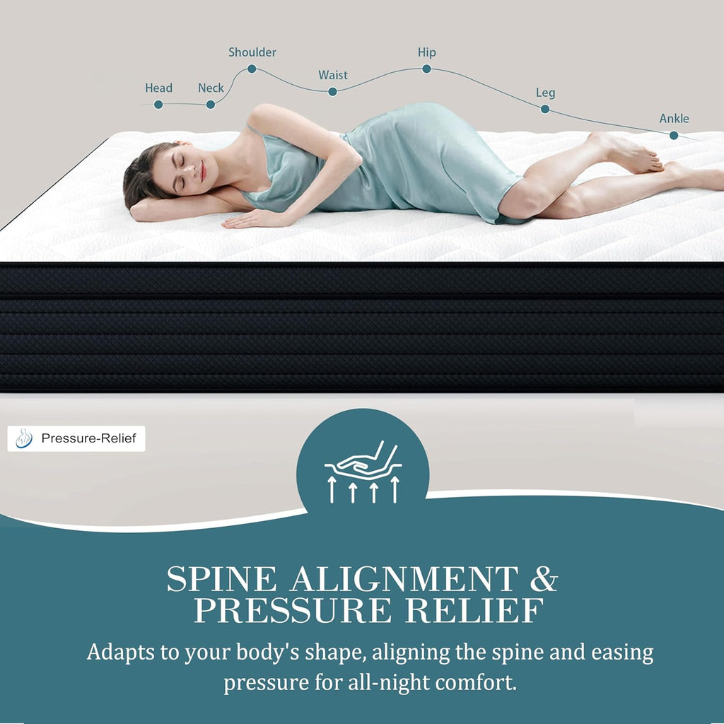 Sleepmax Extra Firm Queen Mattress 12 Inch - Deep Sleep Hybrid Mattress Enhanced Pain Relief - Cooling Bed In A Box For Back & Side Sleepers - Fiberglass-Free, Certipur-Us Certified, 365-Night Trial