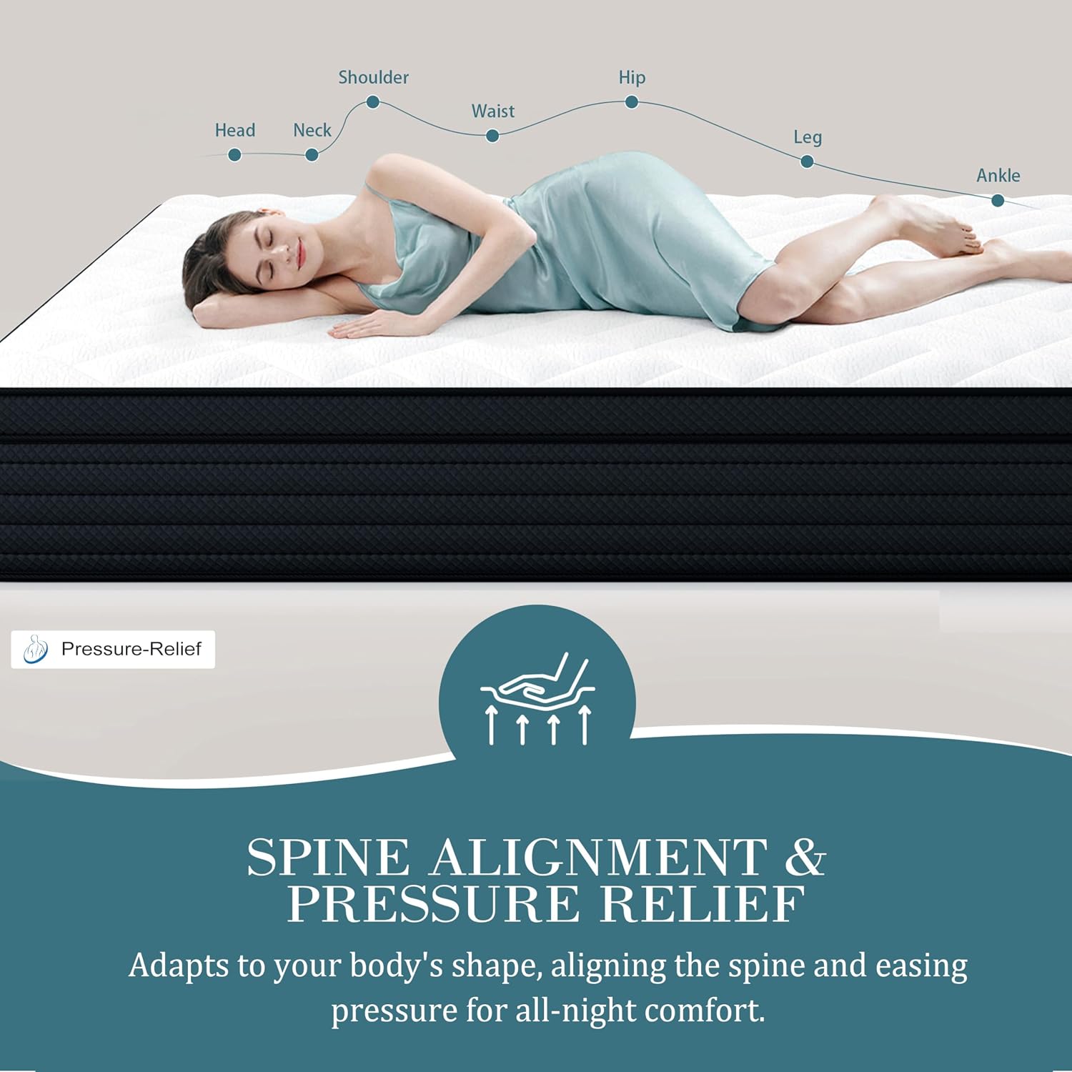 Sleepmax Extra Firm Queen Mattress 12 Inch - Deep Sleep Hybrid Mattress Enhanced Pain Relief - Cooling Bed In A Box For Back & Side Sleepers - Fiberglass-Free, Certipur-Us Certified, 365-Night Trial