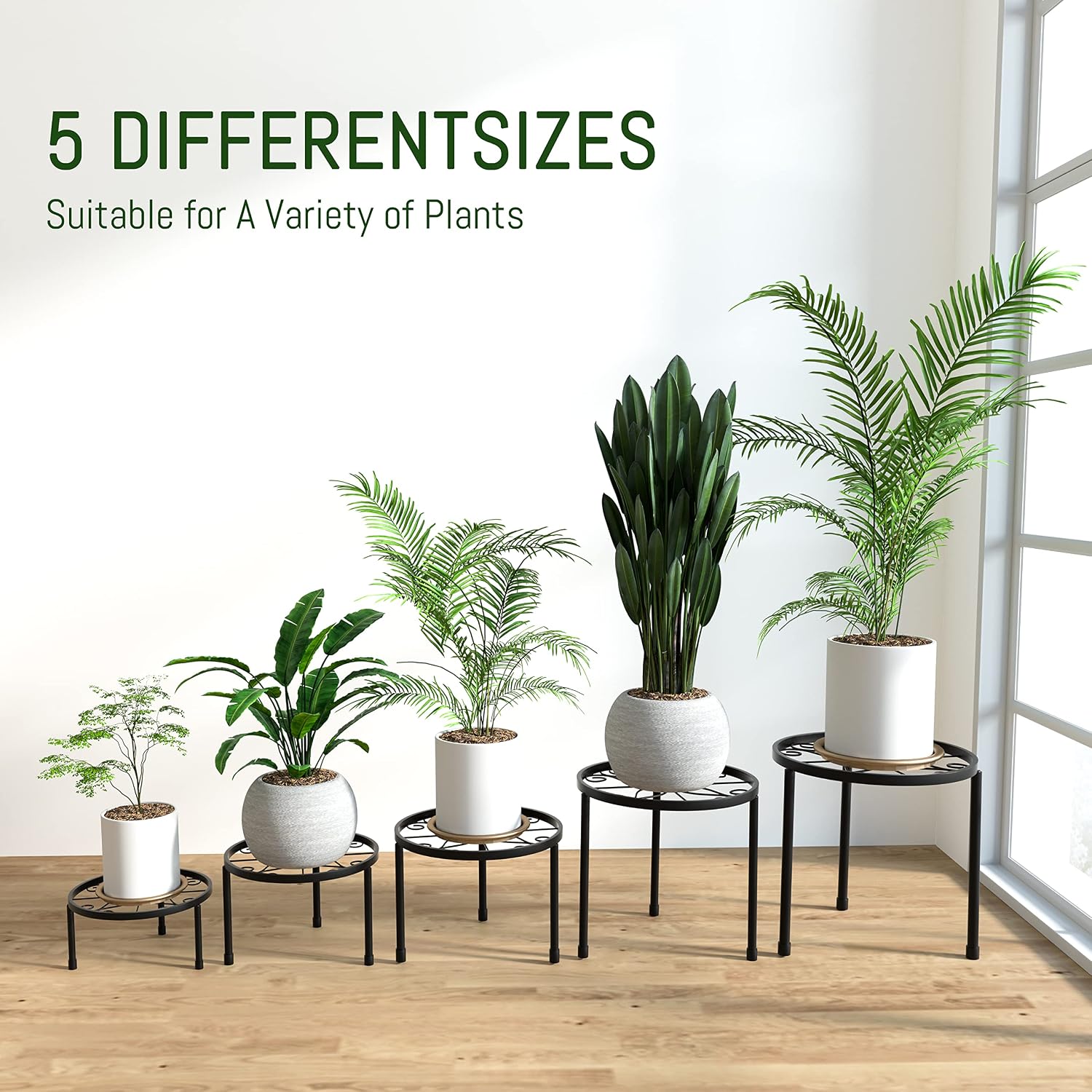 5-Pack Decent Metal Plant Stands, Heavy Duty Flower Pot Stands For Multiple Plant, Anti-Rust Iron Plant Pot Shelf, Decoration Racks For Home Indoor And Outdoor (5 Pack Black)