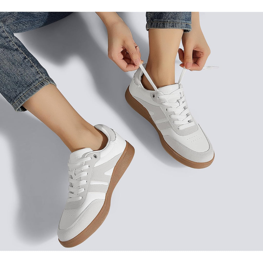 LUCKY STEP Women Classic Retro Gum Sole Fashion Sneakers Casual Tennis Skate Shoe Genuine Leather Walking Footwear Anti Slip Trainers