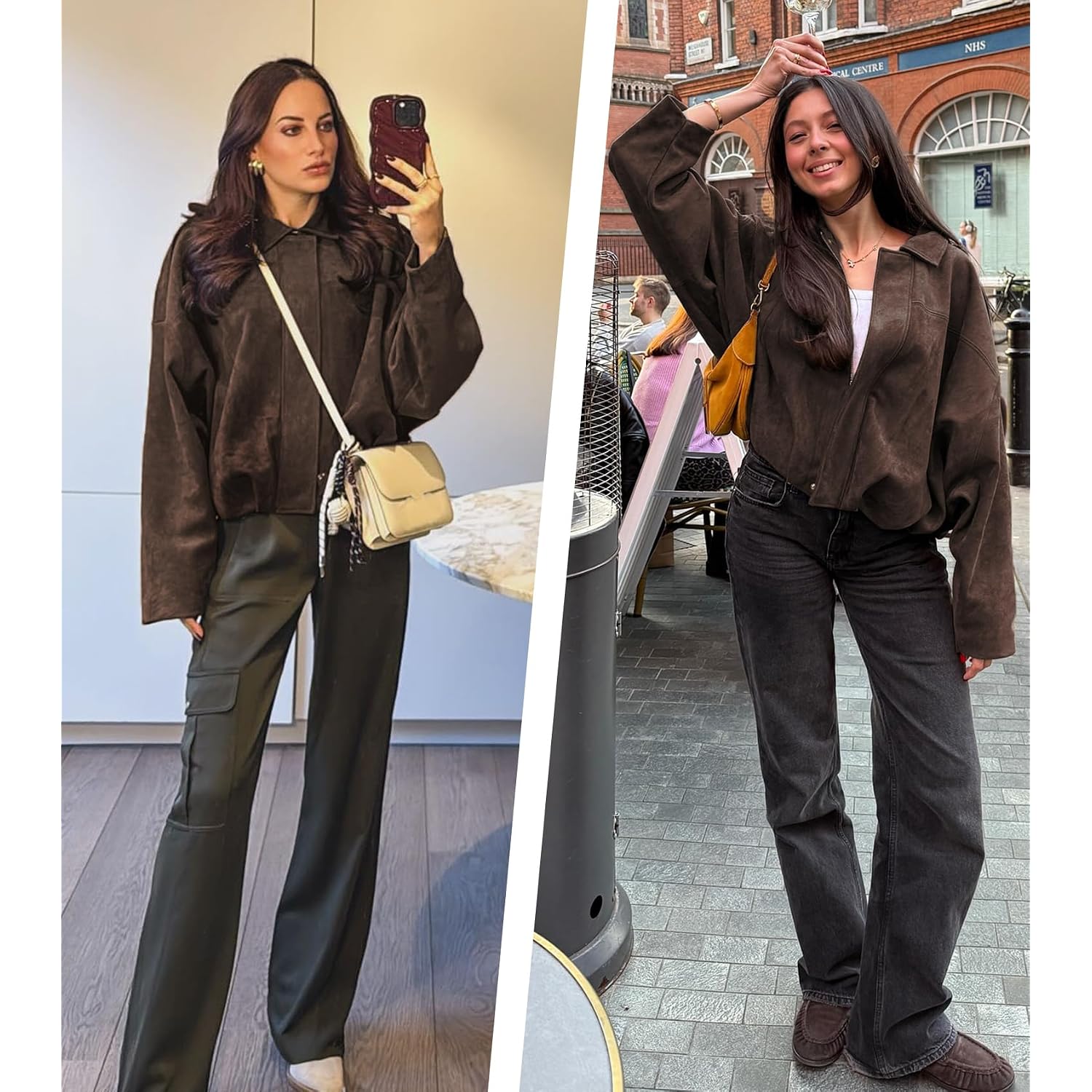 Womens Faux Suede Bomber Jacket Casual Lapel Pilot Cropped Coat Oversized Motorcycle Jackets 2025 Outerwear