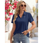 Women's Polo Shirts Short Sleeve V Neck Business Casual Tops Collared Cotton Golf Polos Work Summer Tees