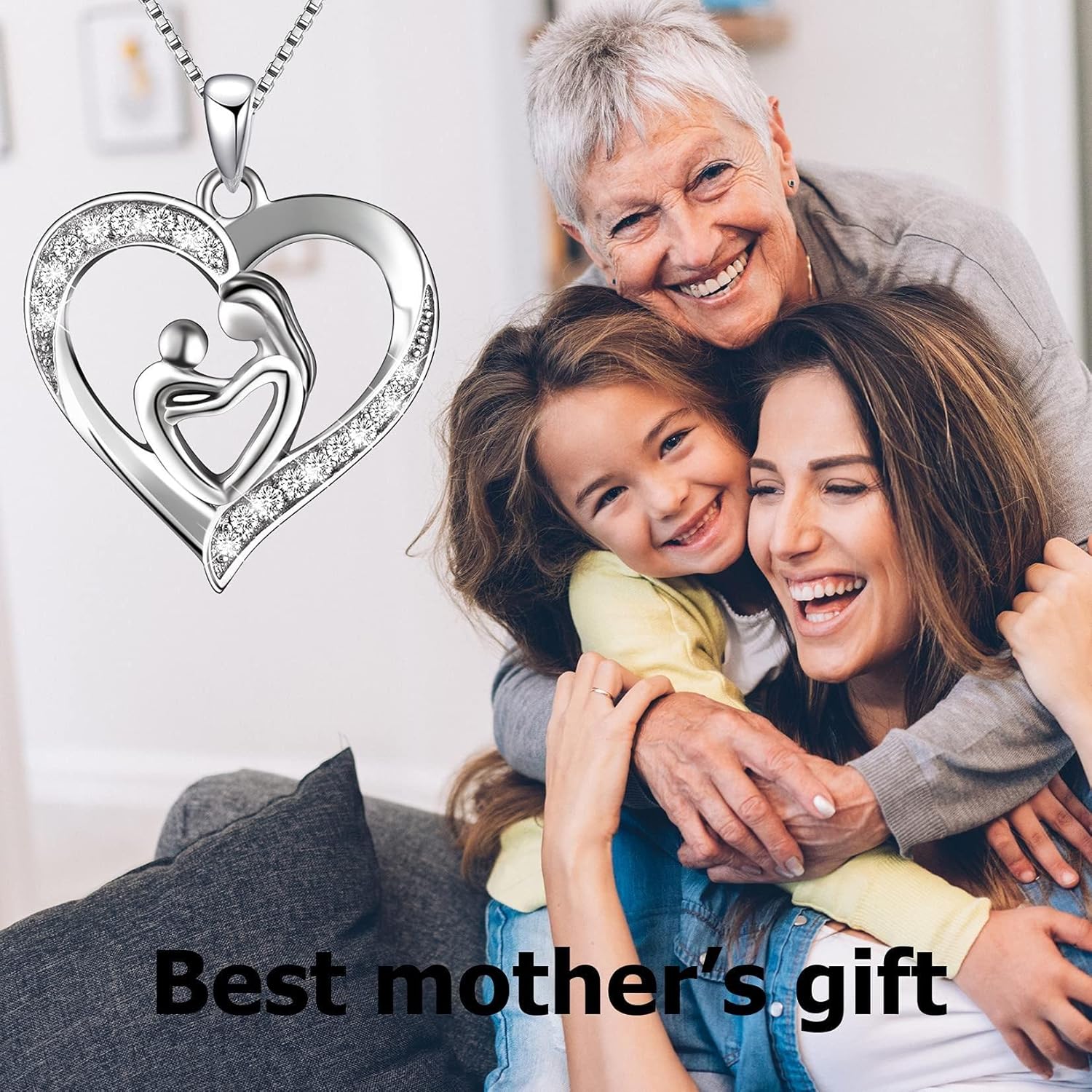Mothers Day Gifts for Women 925 Sterling Silver Mother and Daughter Son Love Heart Pendant Necklace Jewelry Gifts for Grandmother Mom Daughter Wife