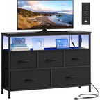 Songmics Bellah Collection - Dresser For Bedroom With App-Controlled Led Lights And Charging Station, Chest Of Drawers, Tv Stand, 5 Drawers, Shelf, Modern, Ink Black Ulgs723Bh02S