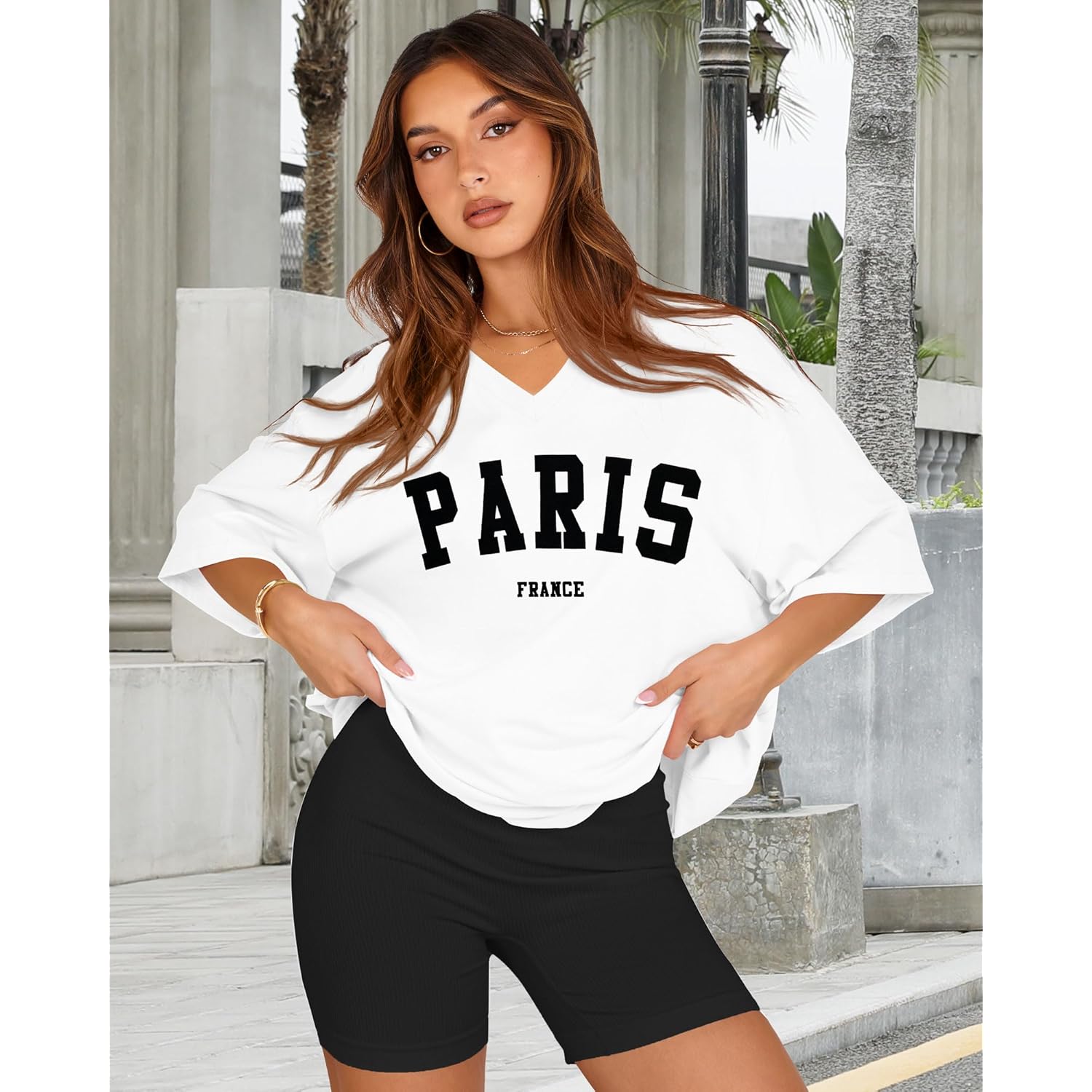 Oversized Tshirts for Women V Neck Short Sleeve Summer Casual Basic Loose Tops 2026
