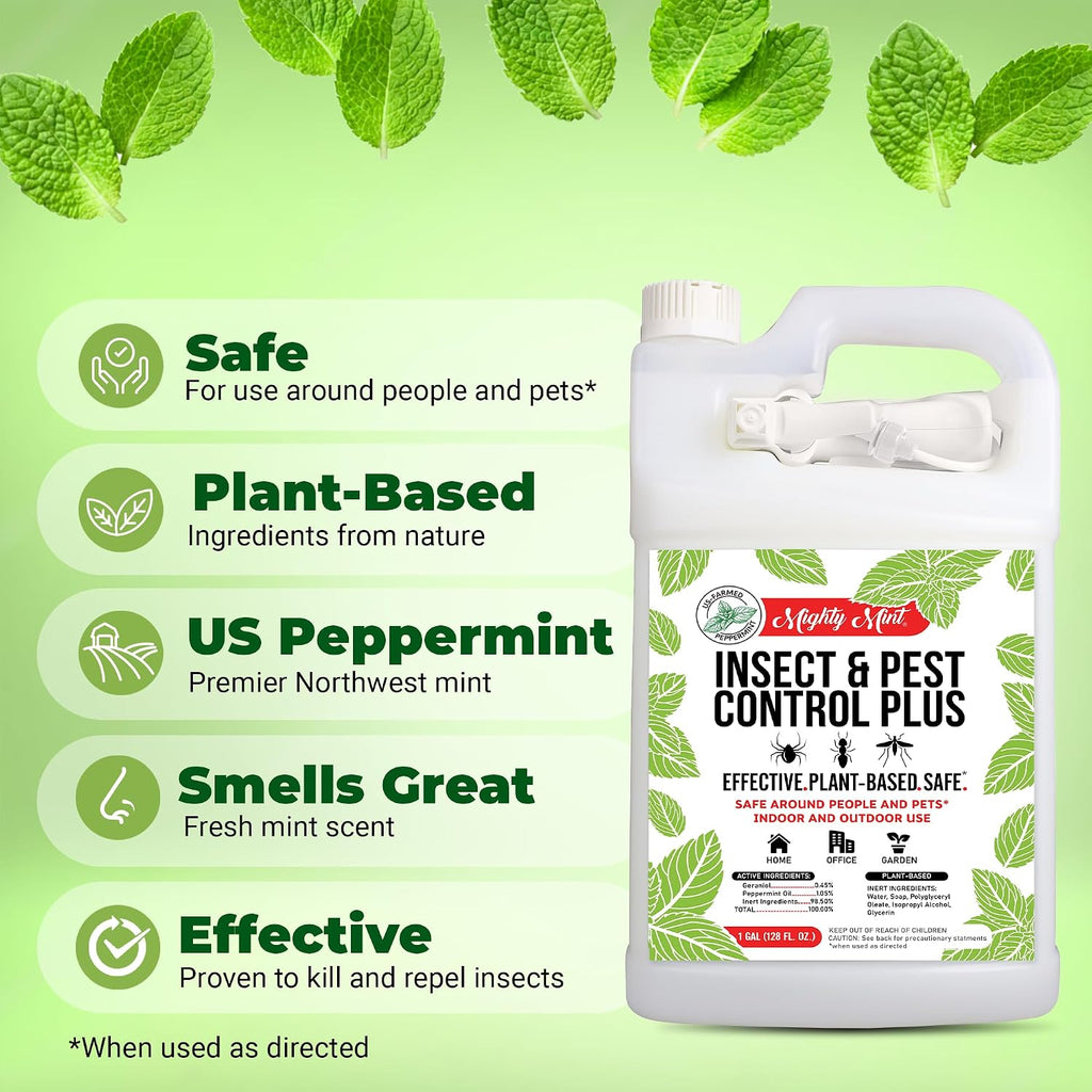 Mighty Mint Peppermint Oil Insect Repellent Plus Spray – Natural Indoor & Outdoor Bug Control For Spiders, Ants, Roaches, And More – Plant-Based, Extra-Strong Formula - 128 Oz