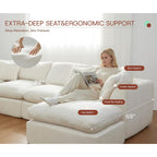 110'' Oversized Boneless Cloud Couch For Living Room, Modern Big Sectional Compressed L Shape Couch With Ottoman, Comfy Chenille Deep Seat Memory Foam Spineless 4 Seater Sofa, Beige