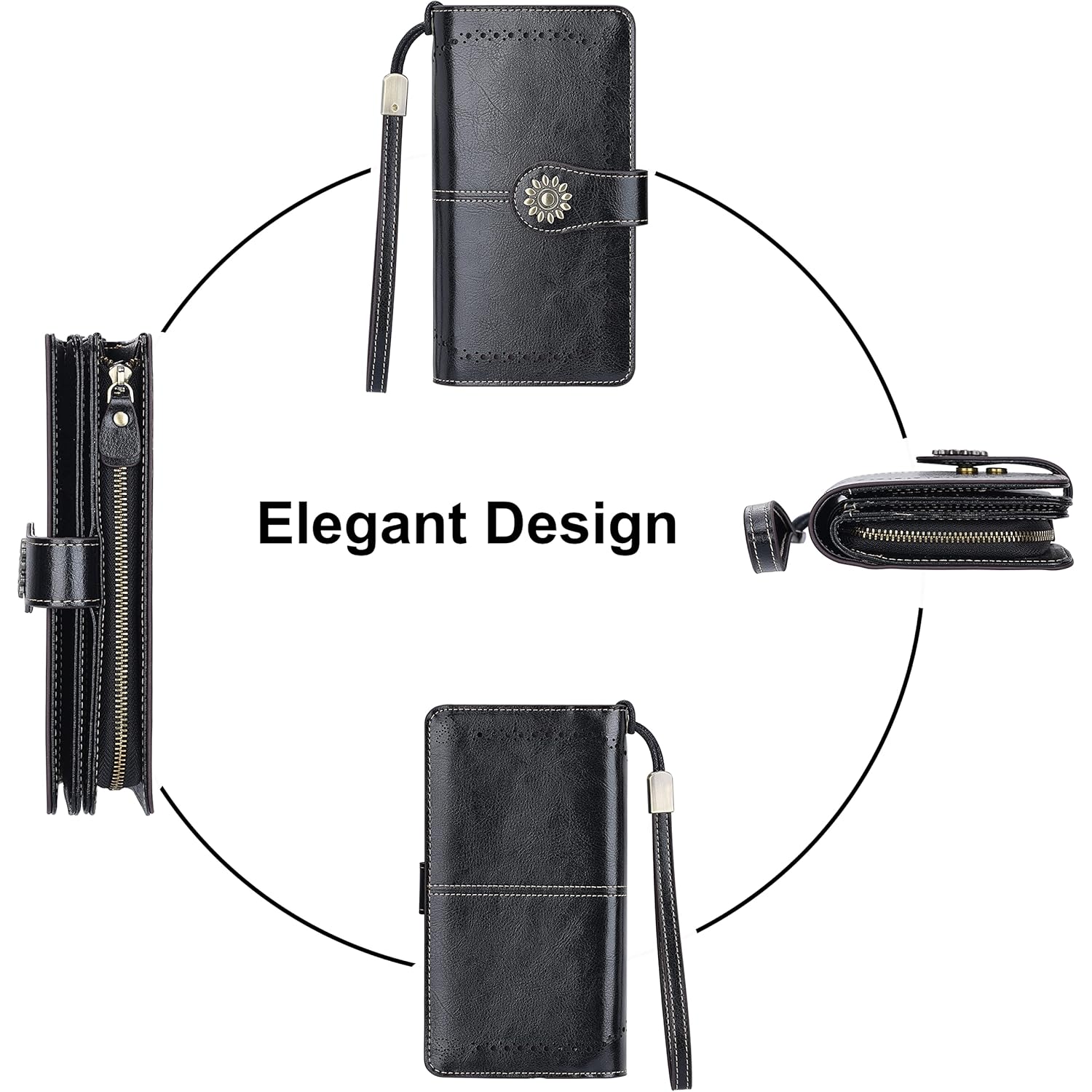 Lavemi Womens Large Capacity Genuine Leather RFID Blocking Wallets Wristlet Clutch Card Holder