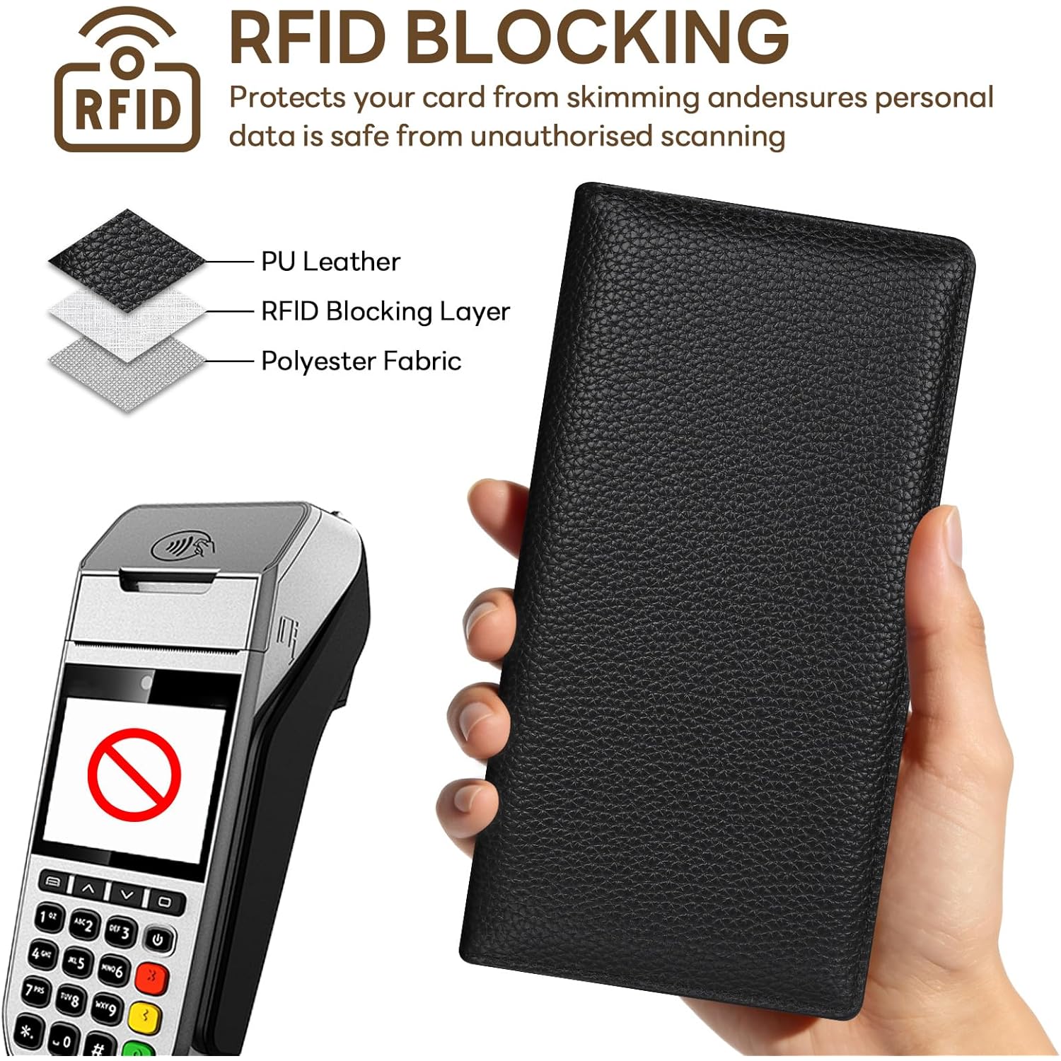 Womens Wallet, Extra Slim RFID Wallets, Leather Bifold Clutch Billfold Purse, with 11 Card Slots & ID Window, Cute Credit Card Holder Purse for Ladies Girls (Black)