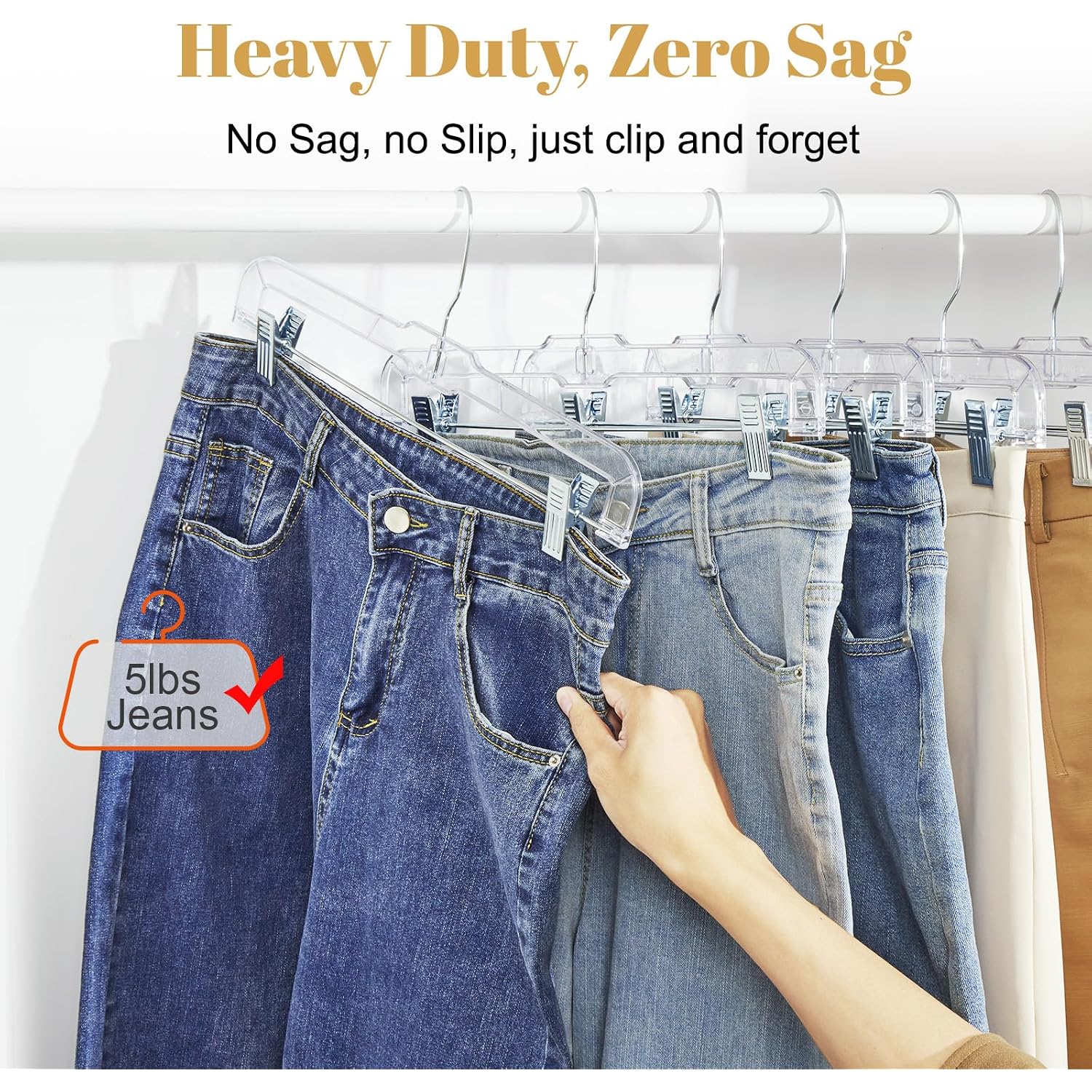 House Day 12 Pack 14 Inch Clear Plastic Skirt Hangers With Adjustable Clips, Pants Hangers 360-Rotating Swivel Hook, Clip Hangers For Pants, Trousers, Skirts, Jeans, Bulk Plastic Hangers