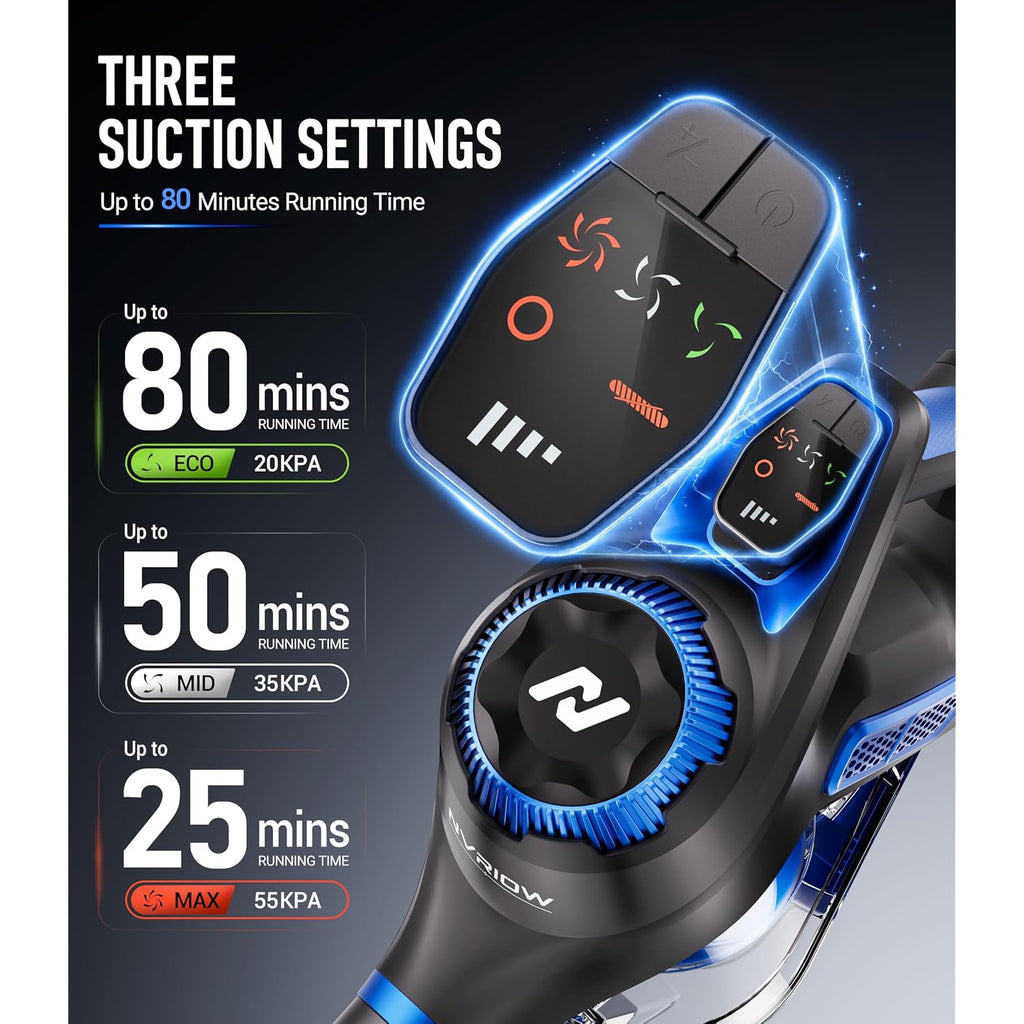 Cordless Vacuum Cleaner, 55Kpa Vacuum Cleaners For Home, Max 80Mins Runtime Stick Vacuum With Led Display&1.5L Dust Cup, Rechargeable Lightweight Handheld Vacuum For Carpet/Hardwood Floor/Pet Hair/Car
