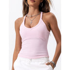 Danysu V Neck Racer Back Tank Top for Women Padded Ribbed Long Tank Fitted Basic Cami Tops