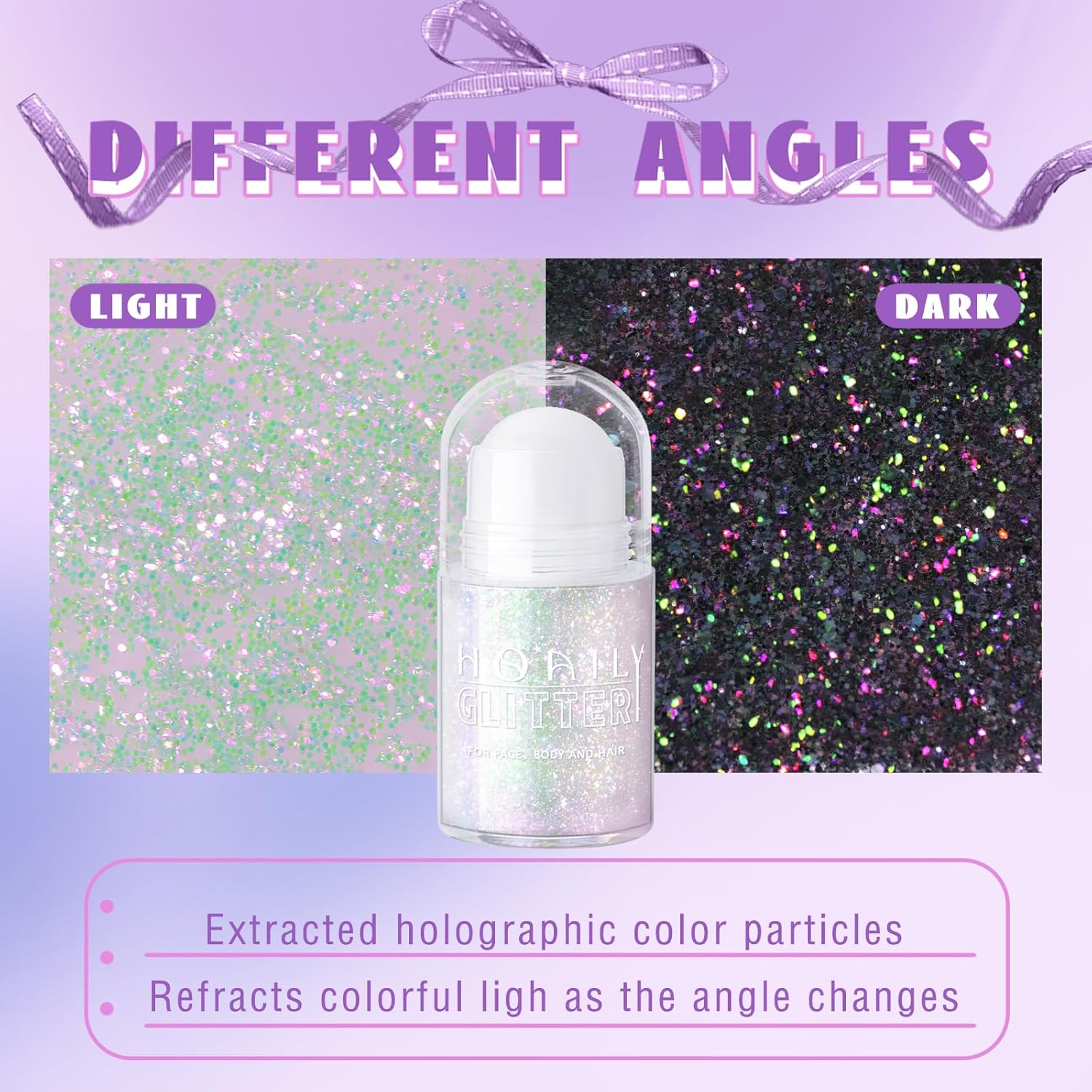 HOSAILY Roll-on Holographic Body Glitter Gel for Face Hair, Chameleon Color Changing Glitter Gel Under Light, Chunky Mermaid Sequins Festival Party Rave Accessories Shimmer Makeup (Sparkling Pink)