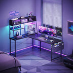 Aodk L Shaped Gaming Desk With Led Lights, 51 Inch Reversible Gaming Computer Desk With Display Shelves, Pc Gamer Desk Gamer Table With Storage Bag, L Desk For Game, Black