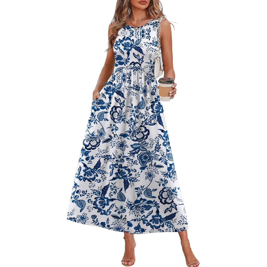 Wiholl Summer Dresses Babydoll Maxi Dress Empire Waist Beach Vacation Sundresses 2026 With Pockets