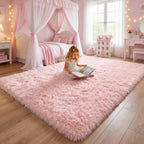Light Pink Area Rugs for Bedroom Girls, Living Room Decor, Fluffy Fuzzy Plush Shag Rug 4x6 for Kids Room, Soft Cute Aesthetic Floor Fur Carpet for Baby, Toddler, Teen, Nursery, Preppy Dorm, Playroom