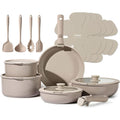 Carote 19Pcs Pots And Pans Set Non Stick, Nonstick Cookware Set Detachable Handle, Induction Kitchen Cooking Sets With Removable Handle, Rv Kitchen, Oven Safe, Taupe