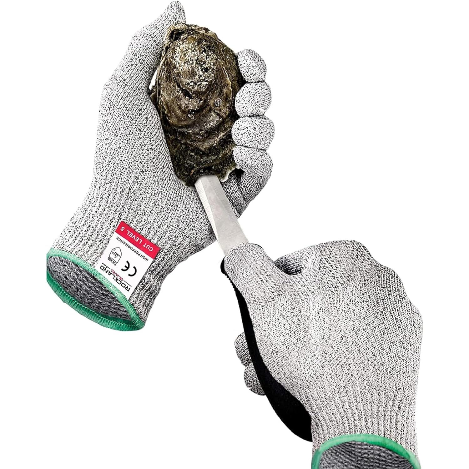 Rockland Guard Professional Oyster Shucking Kit - 3.5” Heavy Duty Stainless Steel Oyster Shucking Knife and Level 5 Cut Resistant Gloves, Clam Opener Shucker and Seafood Tool Gift Set, Large