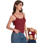 Women Camisole Tank Top - Built-in Bra Adjustable Spaghetti Strap Scoop Neck Padded Casual Basic Cami Shirt