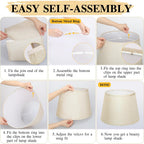 Drum Lamp Shades Set Of 2, 12"Top X 16"Bottom X 11"High, Champagne Beige | Large Drum Lampshades For Table Lamps, Floor Lamp Shade, E26 Base Harp Holders Included, Spider, Natural Linen, Easy Assembly