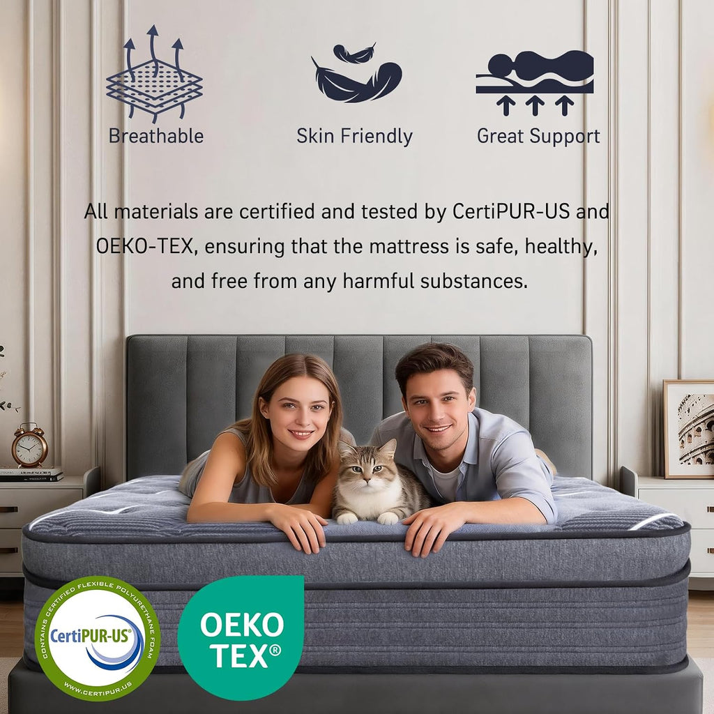 Full Mattress 12 Inch, Luxury Hotel-Level Cooling Hybrid Mattress In A Box