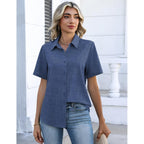 Zeagoo Button Down Shirts For Women Short Sleeve Collared Tops Dressy Casual V Neck Blouses