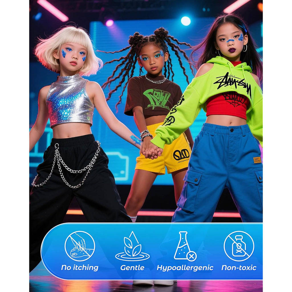 6PCS Blue Face Body Glitter Gel，Holographic Chunky Sequins Body Glitter Paint for Party Singer Concerts Music Festival Rave Accessories for Girls Women Face Body DIY Sparkling Makeup