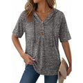 Dokotoo Womens Summer Tops 2026 Short Sleeve Button V Neck Waffle Knit Lightweight Drawstring Hoodies Casual Blouses Shirts