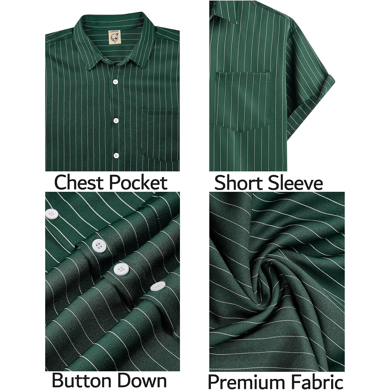 Hardaddy Men'S Casual Striped Shirts Button Down Short Sleeve Blouse Summer Hawaiian Shirt