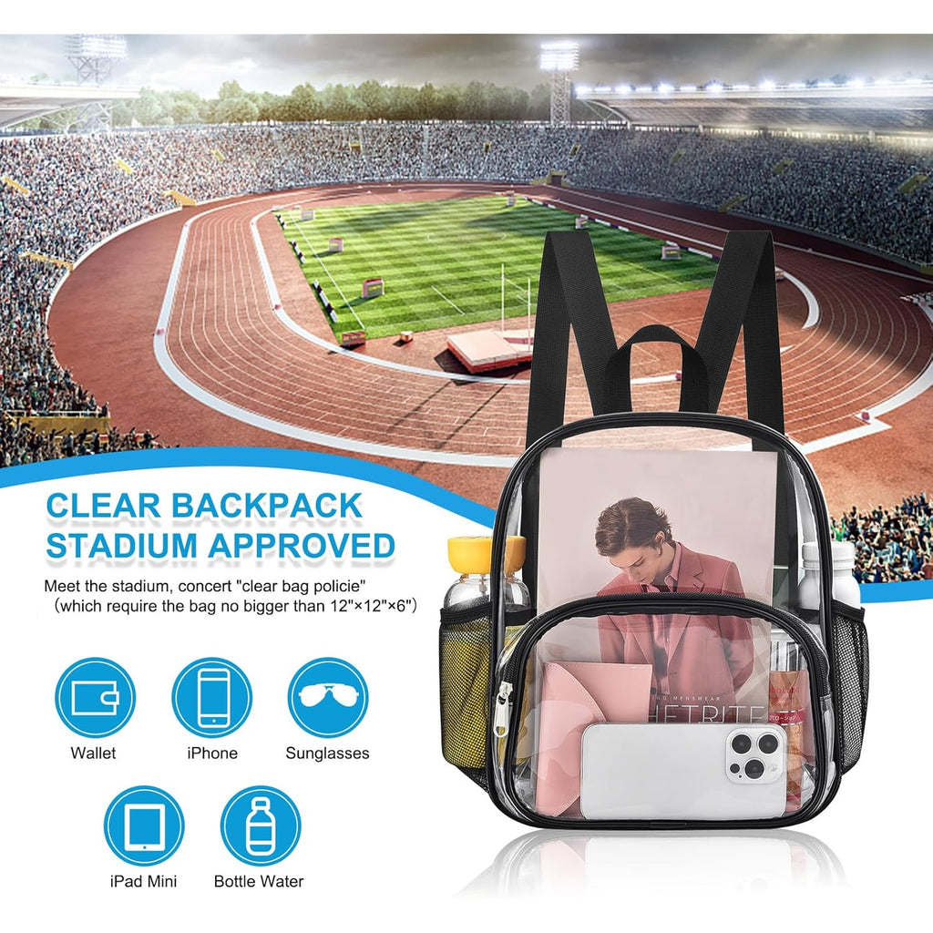 Busiuw Clear Backpack for Stadium Events Clear Backpack 12x12x6 with Front Pocket for Concert Sport Fashion Women Backpack Events Work Travel